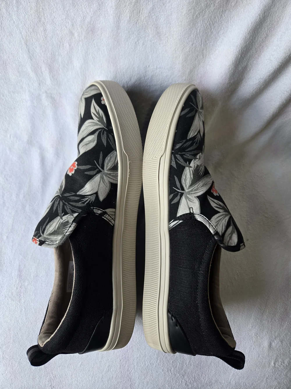 TOMS Black Floral Slip-On Sneakers with Coral Accents